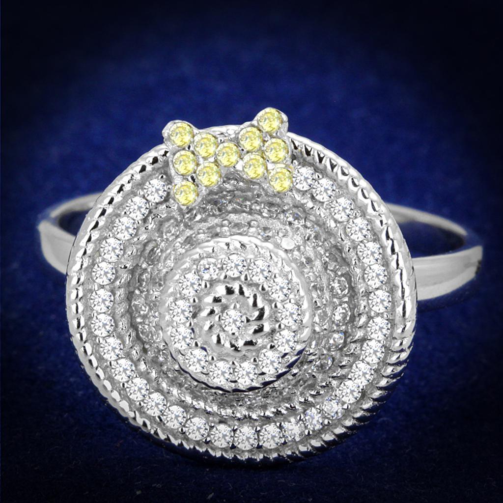 JCE319 Reverse Two-Tone 925 Sterling Silver Ring with AAA Grade CZ in Topaz