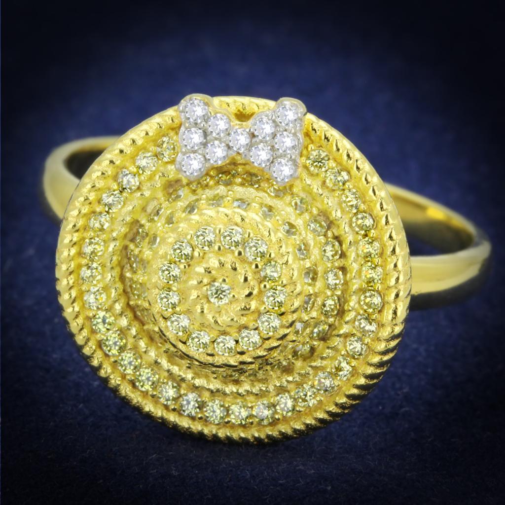 JCE320 Gold+Rhodium 925 Sterling Silver Ring with AAA Grade CZ in Topaz