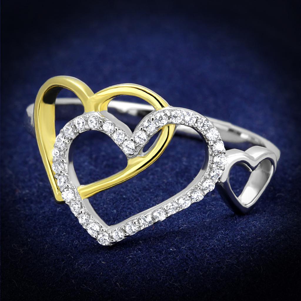 JCE321 Gold+Rhodium 925 Sterling Silver Ring with AAA Grade CZ in Clear
