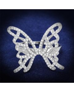 JCE330 Rhodium 925 Sterling Silver Ring with AAA Grade CZ in Clear