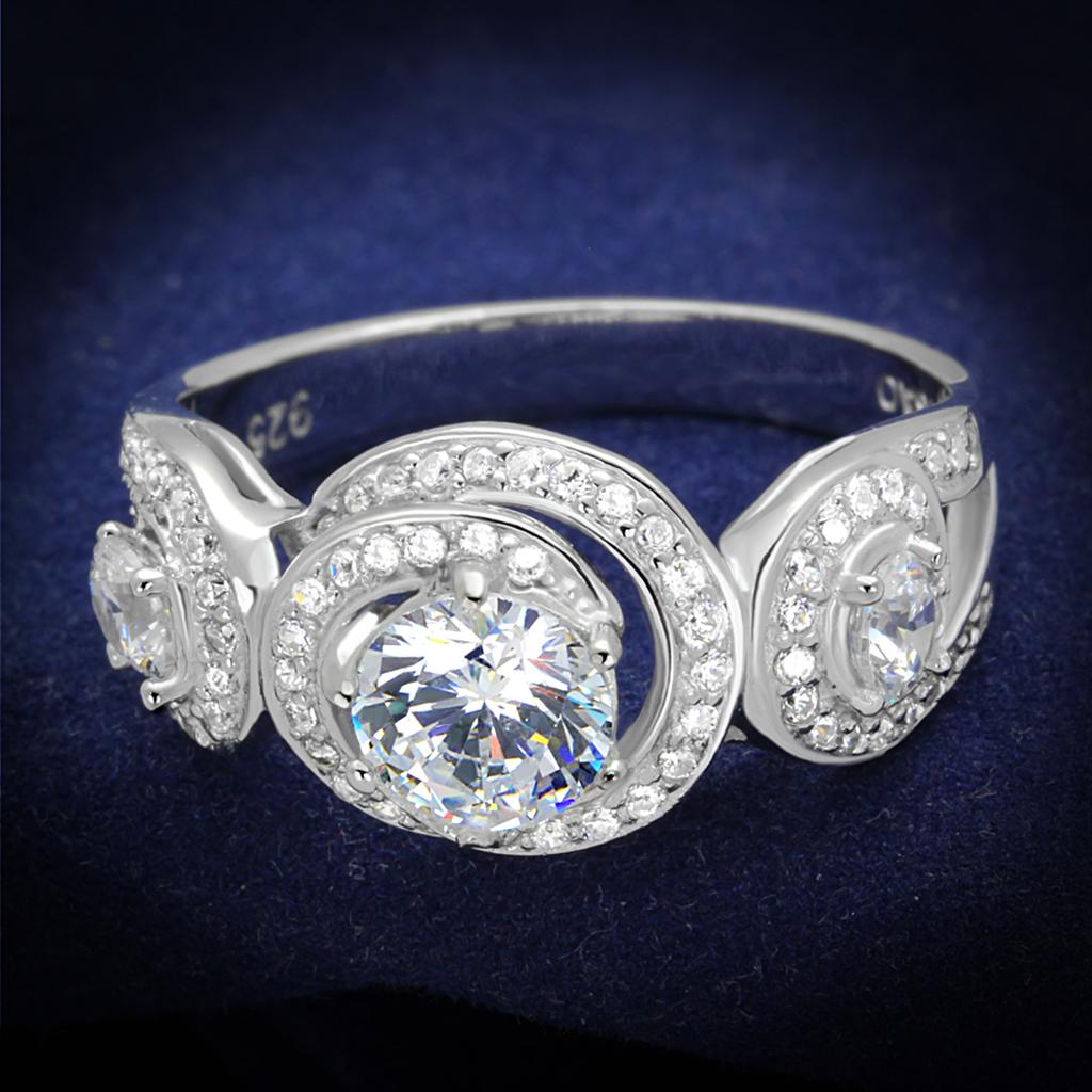 JCE332 Rhodium 925 Sterling Silver Ring with AAA Grade CZ in Clear