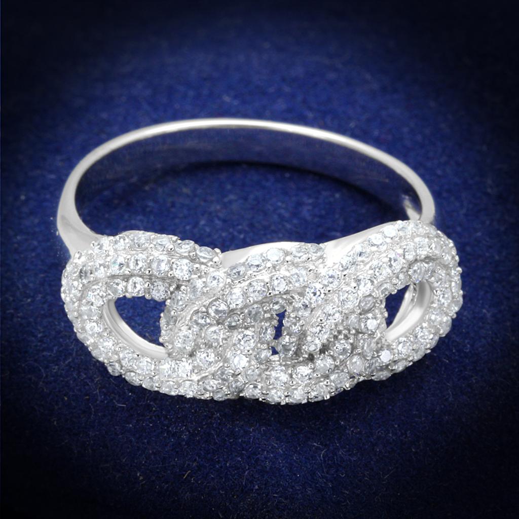 JCE334 Rhodium 925 Sterling Silver Ring with AAA Grade CZ in Clear