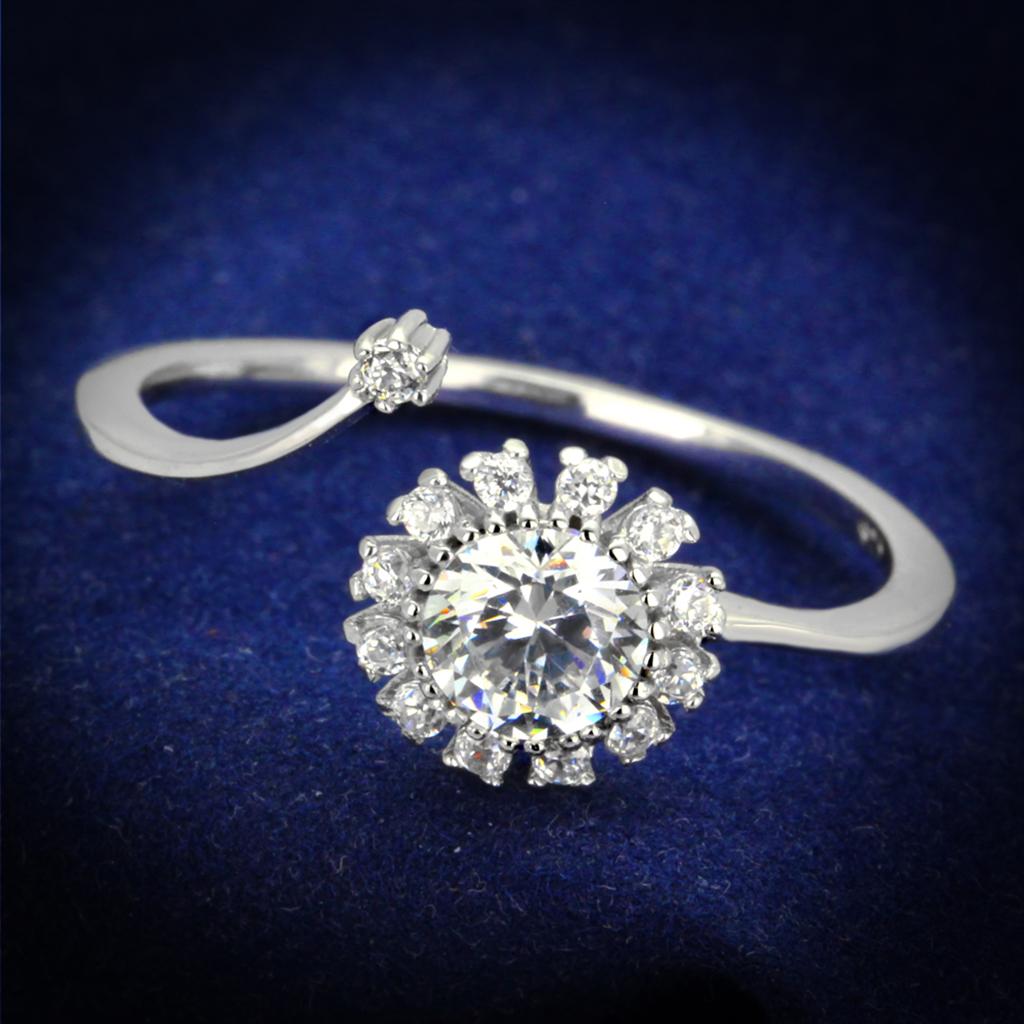JCE335 Rhodium 925 Sterling Silver Ring with AAA Grade CZ in Clear