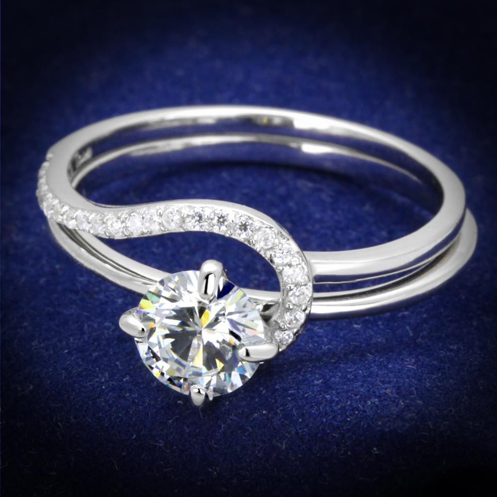 JCE336 Rhodium 925 Sterling Silver Ring with AAA Grade CZ in Clear