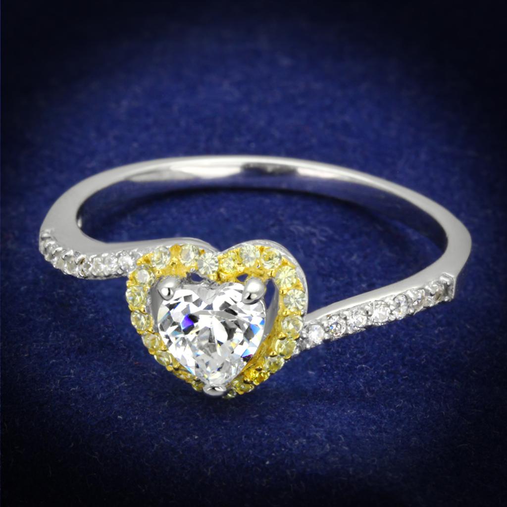 JCE339 Reverse Two-Tone 925 Sterling Silver Ring with AAA Grade CZ in Clear