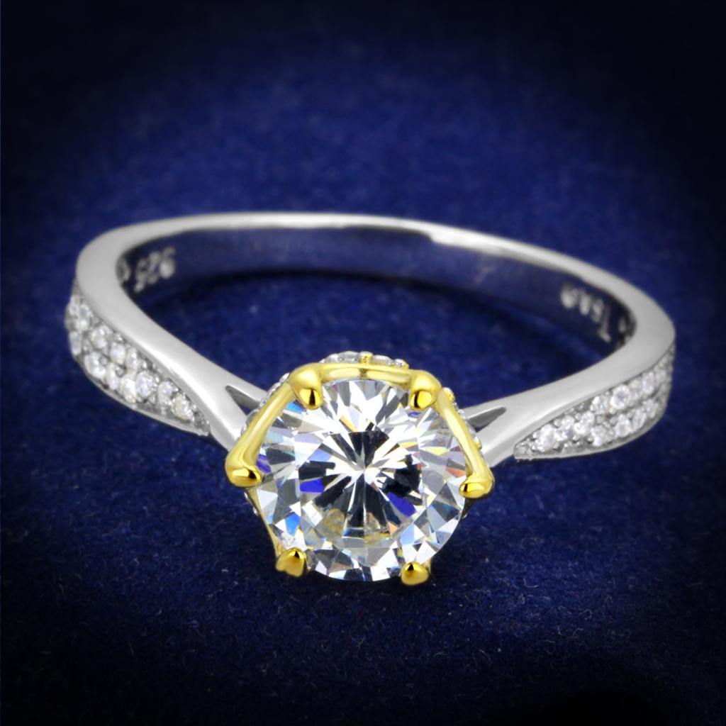 JCE340 Reverse Two-Tone 925 Sterling Silver Ring with AAA Grade CZ in Clear