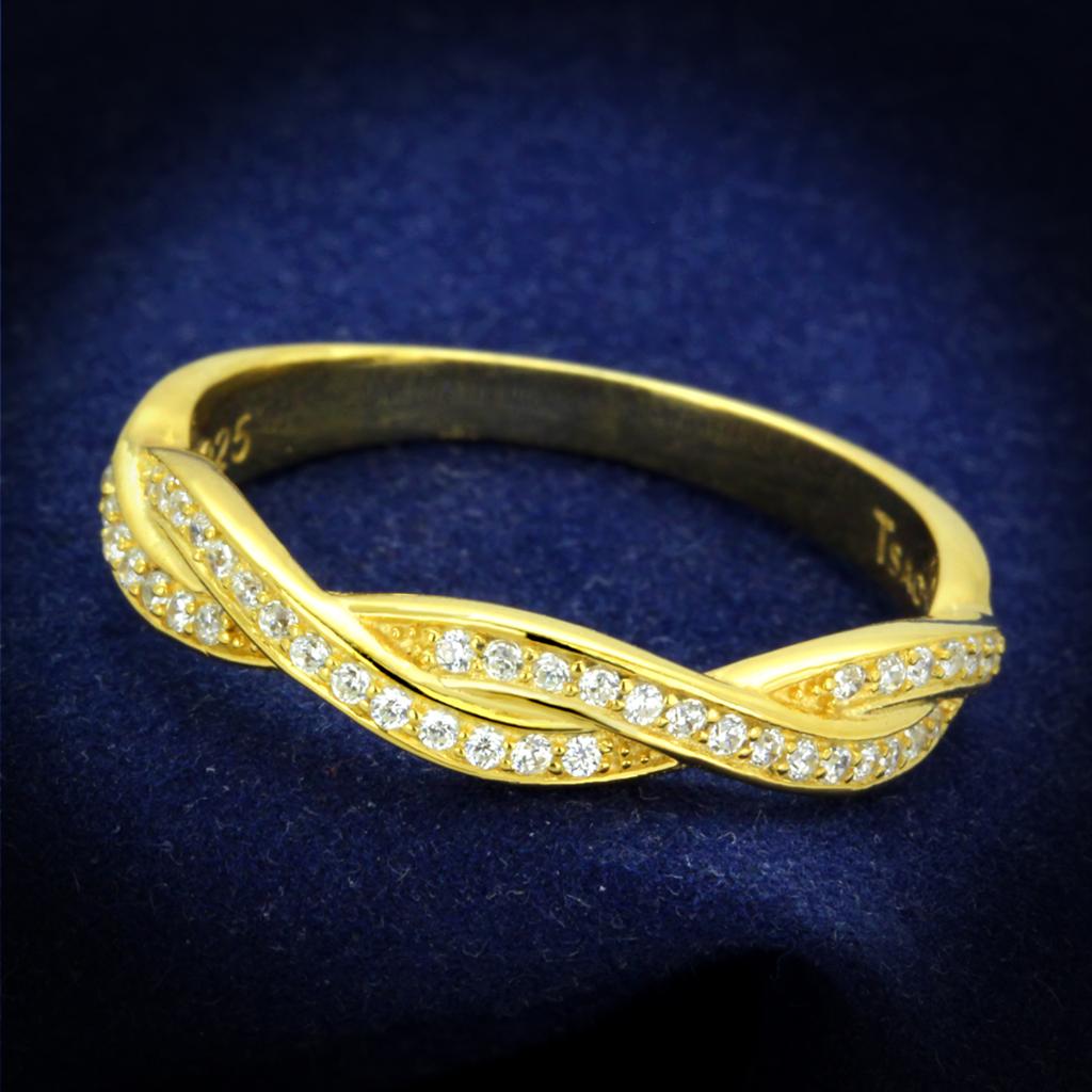 JCE341 Gold 925 Sterling Silver Ring with AAA Grade CZ in Clear