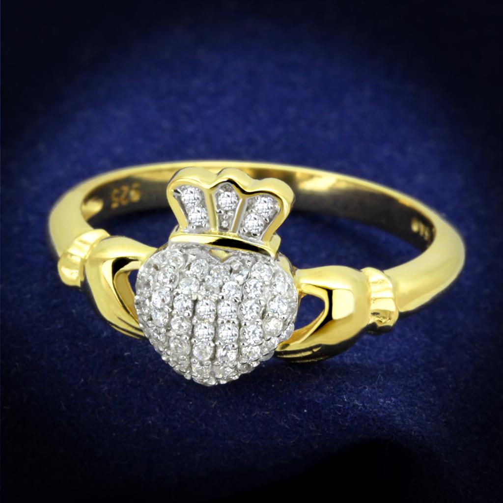 JCE342 Gold+Rhodium 925 Sterling Silver Ring with AAA Grade CZ in Clear