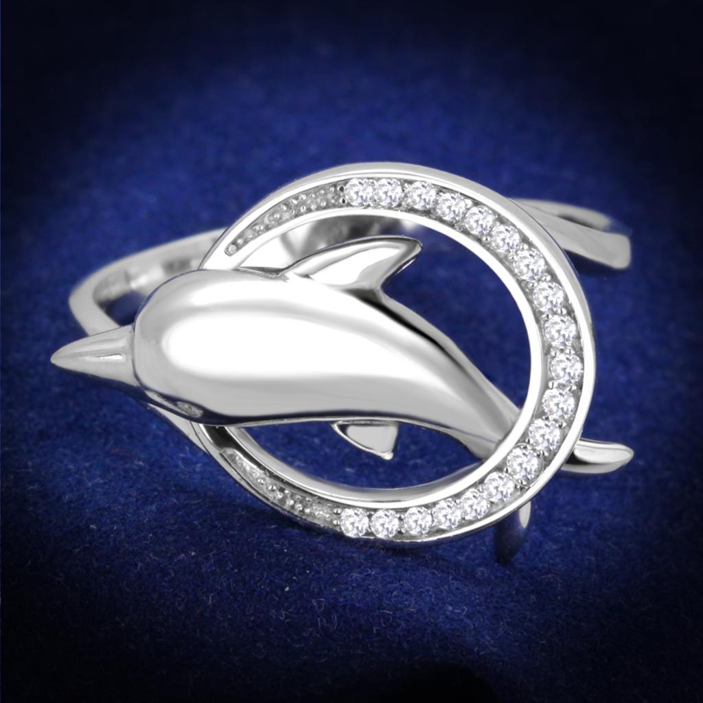 JCE343 Rhodium 925 Sterling Silver Ring with AAA Grade CZ in Clear