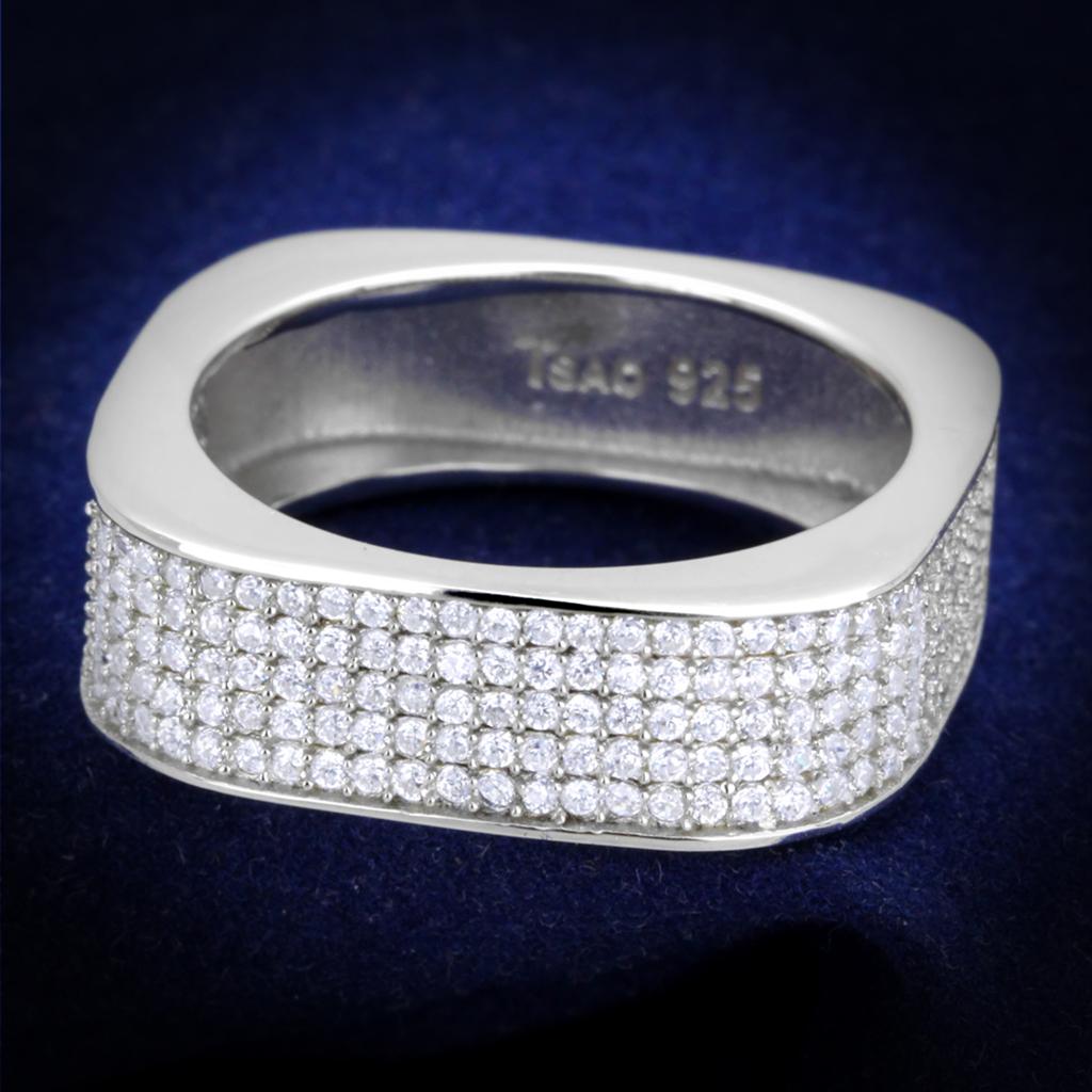 JCE346 Rhodium 925 Sterling Silver Ring with AAA Grade CZ in Clear
