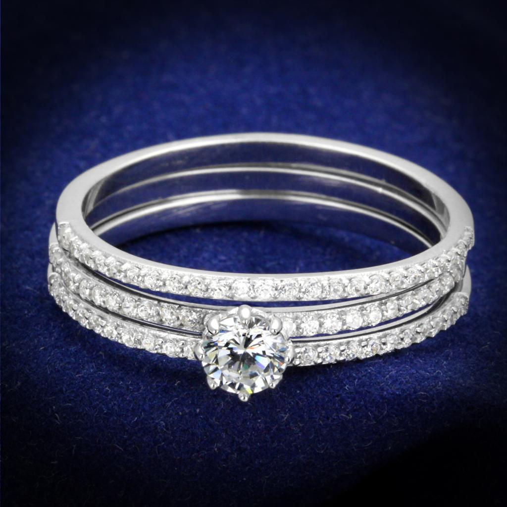 JCE347 Rhodium 925 Sterling Silver Ring with AAA Grade CZ in Clear