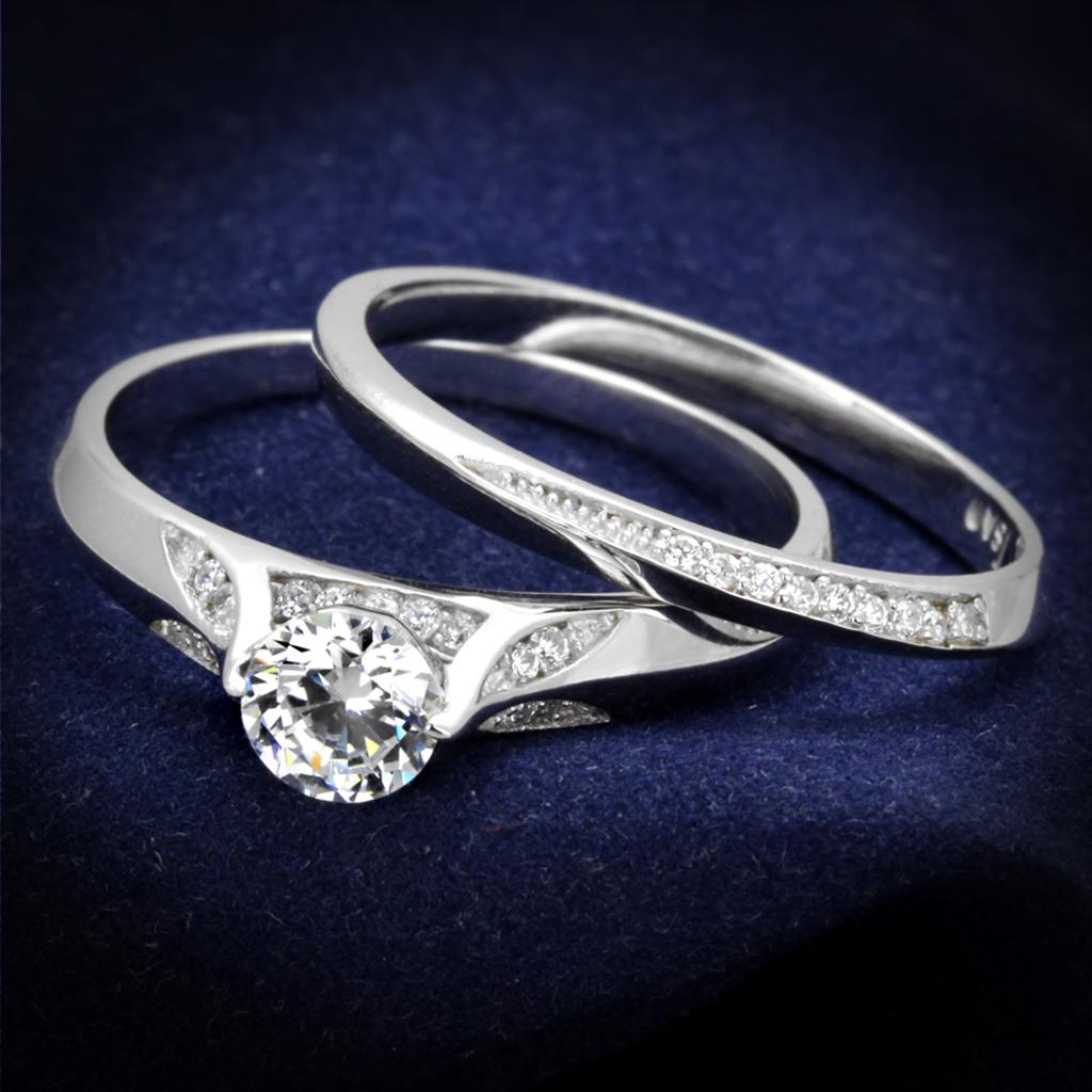 JCE348 Rhodium 925 Sterling Silver Ring with AAA Grade CZ in Clear
