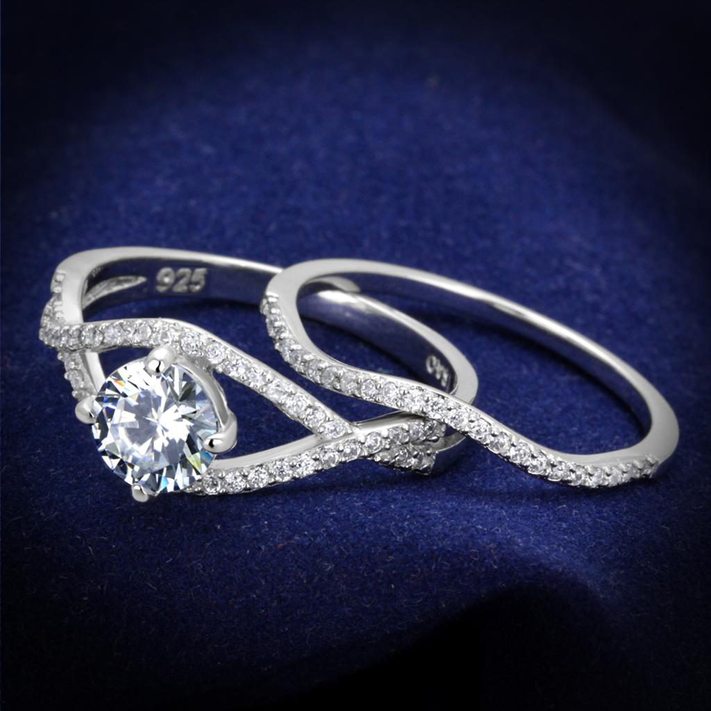 JCE350 Rhodium 925 Sterling Silver Ring with AAA Grade CZ in Clear