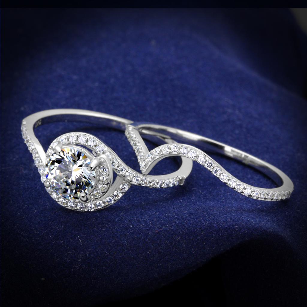 JCE351 Rhodium 925 Sterling Silver Ring with AAA Grade CZ in Clear