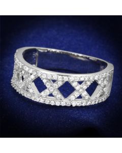 JCE354 Rhodium 925 Sterling Silver Ring with AAA Grade CZ in Clear