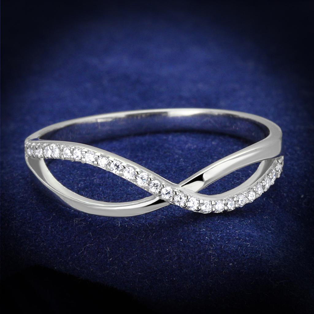 JCE355 Rhodium 925 Sterling Silver Ring with AAA Grade CZ in Clear