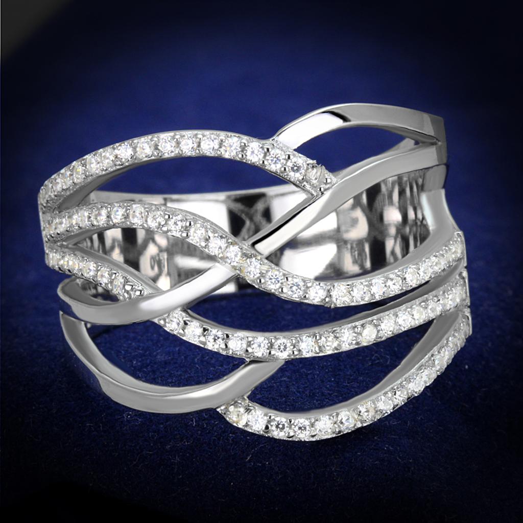 JCE357 Rhodium 925 Sterling Silver Ring with AAA Grade CZ in Clear
