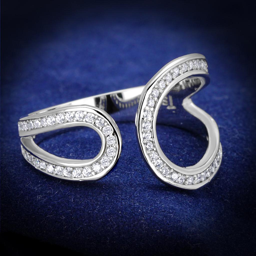 JCE359 Rhodium 925 Sterling Silver Ring with AAA Grade CZ in Clear