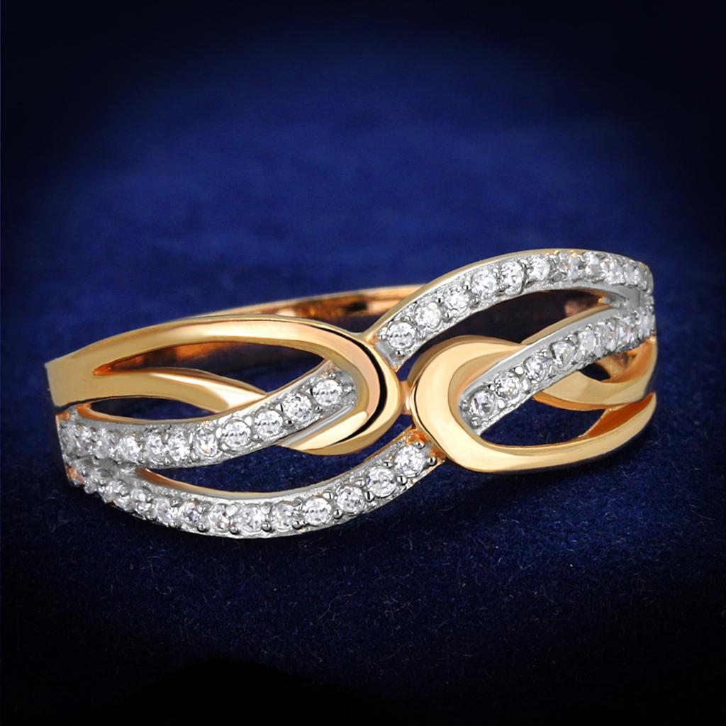 JCE361 Rose Gold + Rhodium 925 Sterling Silver Ring with AAA Grade CZ in Clear