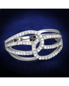 JCE363 Rhodium 925 Sterling Silver Ring with AAA Grade CZ in Clear