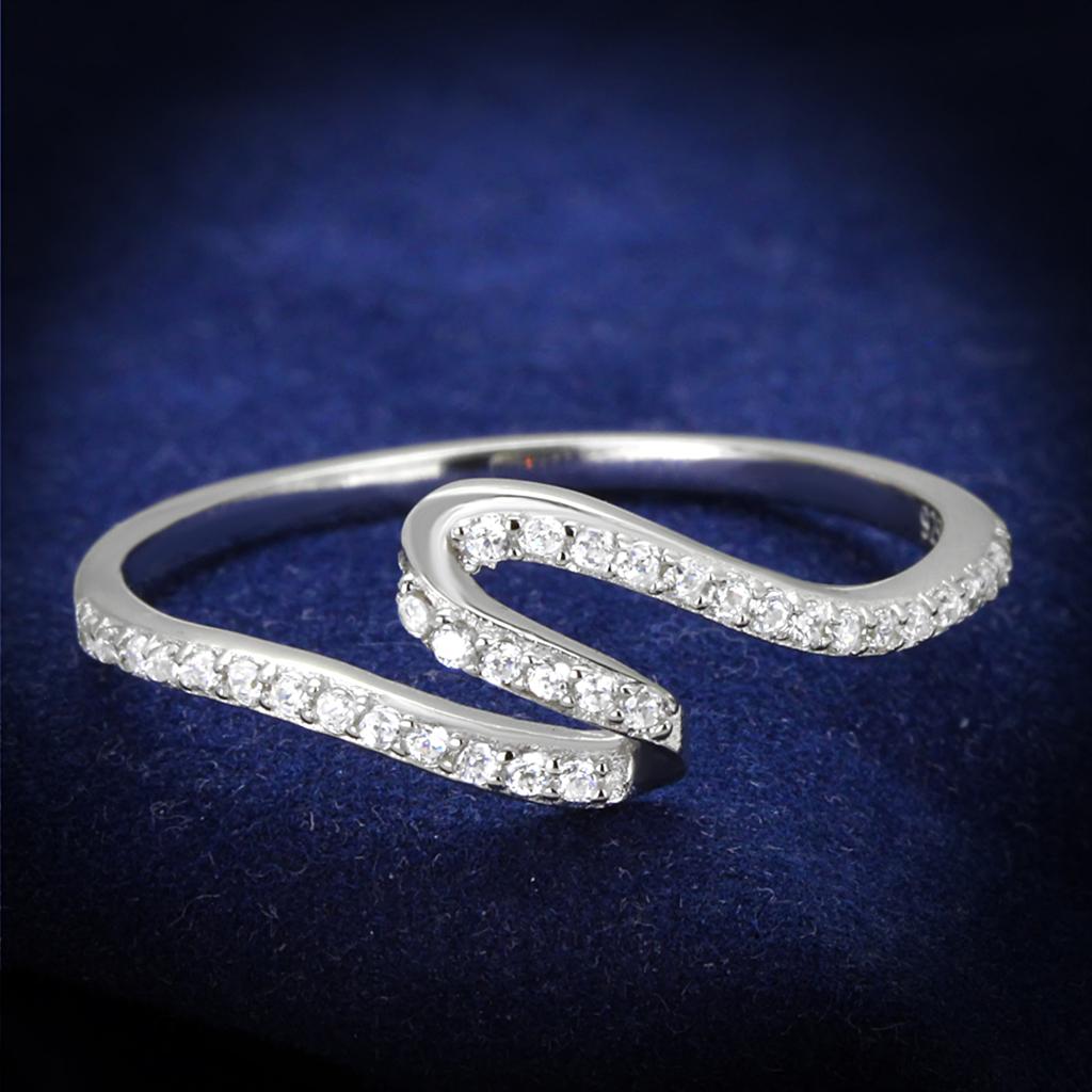 JCE368 Rhodium 925 Sterling Silver Ring with AAA Grade CZ in Clear