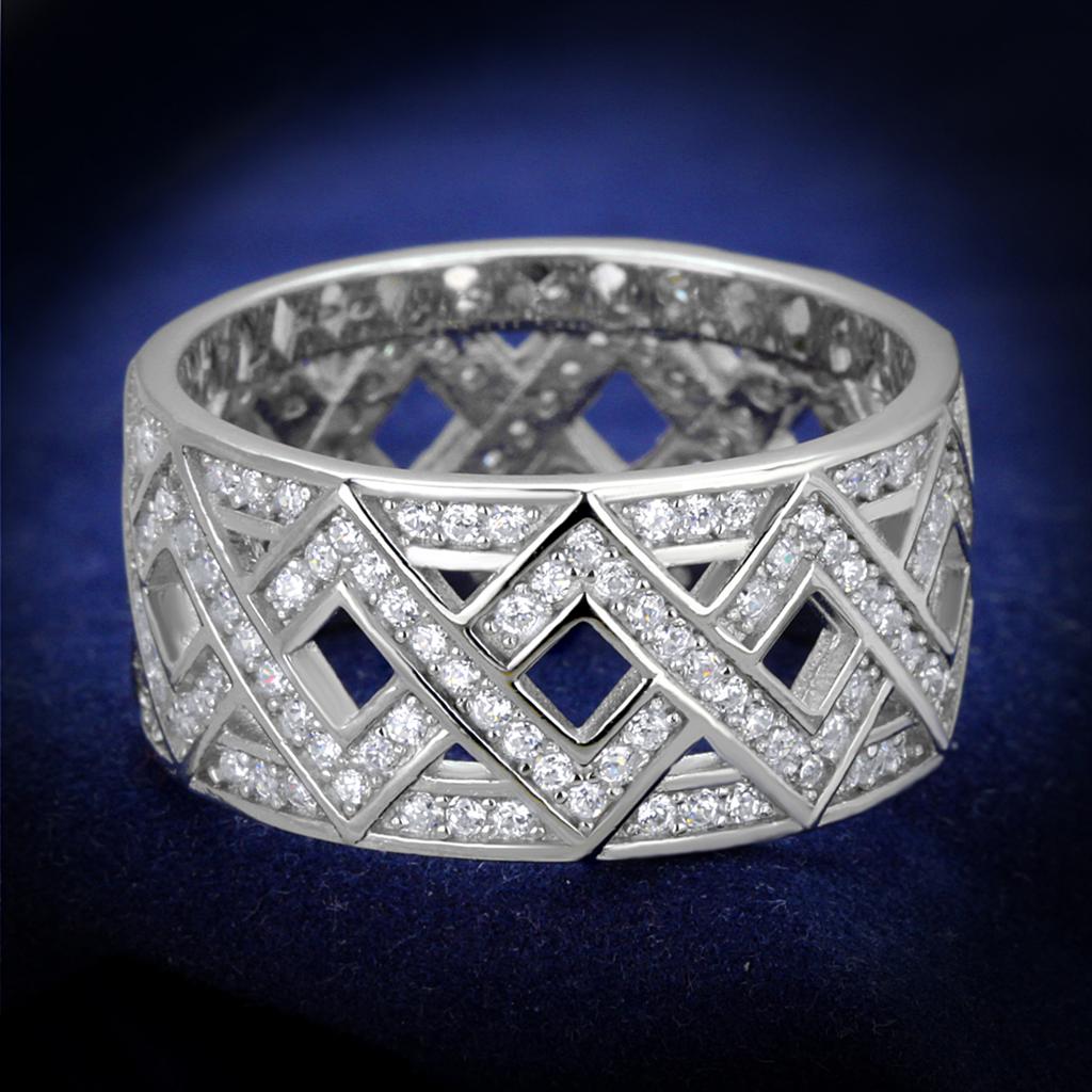 JCE372 Rhodium 925 Sterling Silver Ring with AAA Grade CZ in Clear