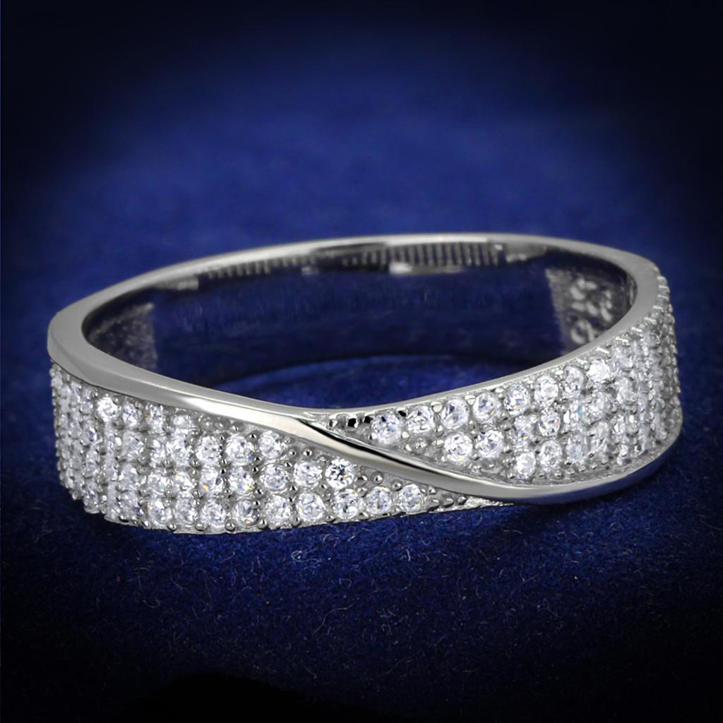 JCE373 Rhodium 925 Sterling Silver Ring with AAA Grade CZ in Clear