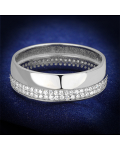 JCE375 Rhodium 925 Sterling Silver Ring with AAA Grade CZ in Clear