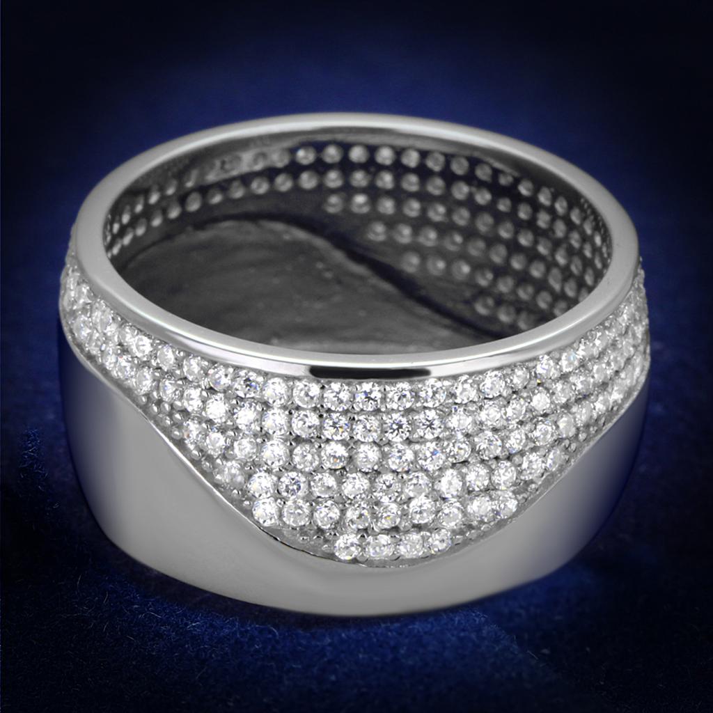 JCE378 Rhodium 925 Sterling Silver Ring with AAA Grade CZ in Clear