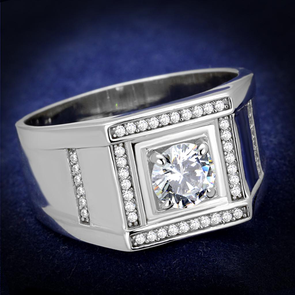 JCE386 Rhodium 925 Sterling Silver Ring with AAA Grade CZ  in Clear