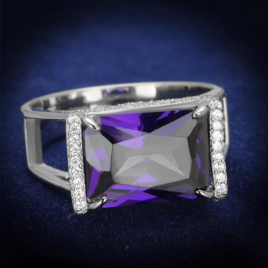 JCE417 Rhodium 925 Sterling Silver Ring with AAA Grade CZ in Amethyst