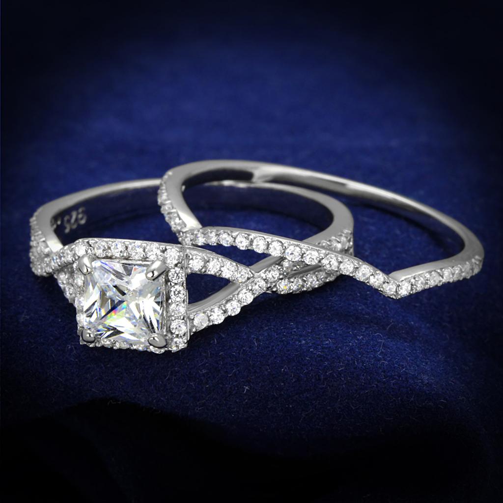 JCE420 Rhodium 925 Sterling Silver Ring with AAA Grade CZ in Clear
