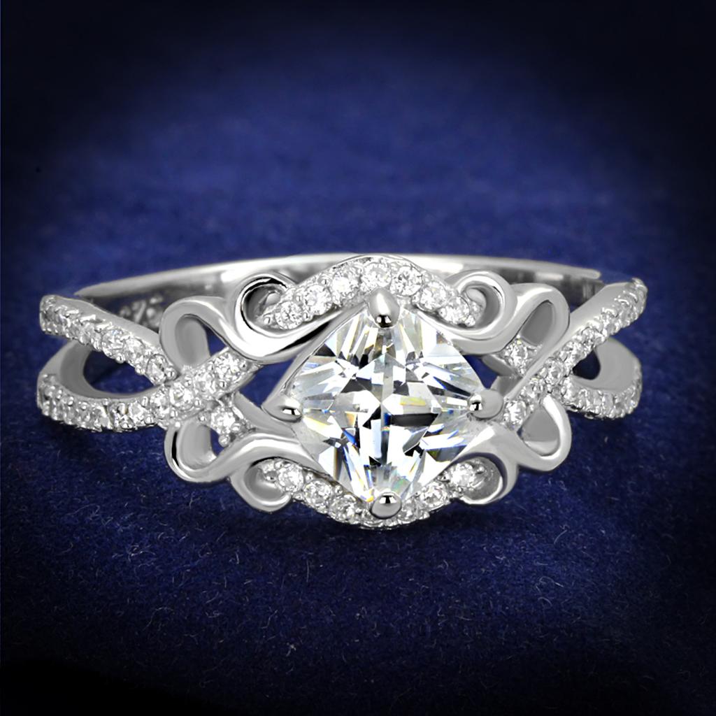 JCE421 Rhodium 925 Sterling Silver Ring with AAA Grade CZ in Clear