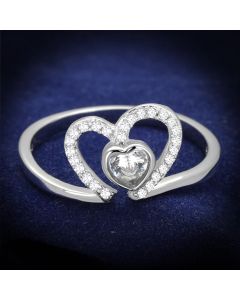 JCE422 Rhodium 925 Sterling Silver Ring with AAA Grade CZ in Clear