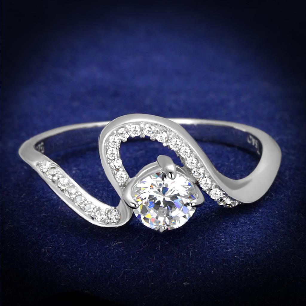 JCE423 Rhodium 925 Sterling Silver Ring with AAA Grade CZ in Clear