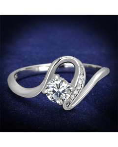 JCE424 Rhodium 925 Sterling Silver Ring with AAA Grade CZ in Clear
