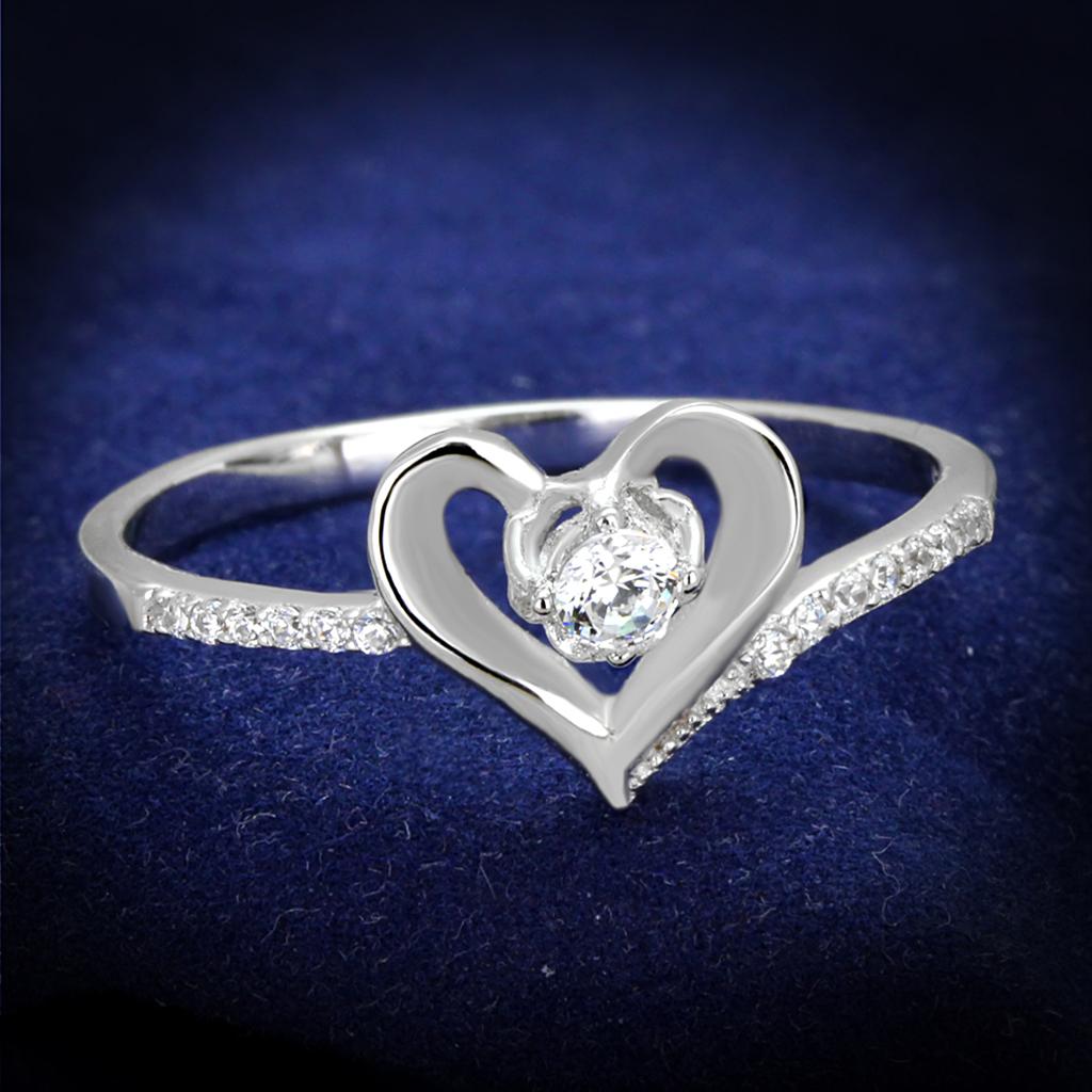 JCE425 Rhodium 925 Sterling Silver Ring with AAA Grade CZ in Clear