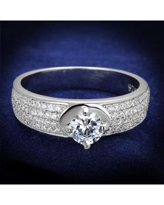 JCE428 Rhodium 925 Sterling Silver Ring with AAA Grade CZ in Clear