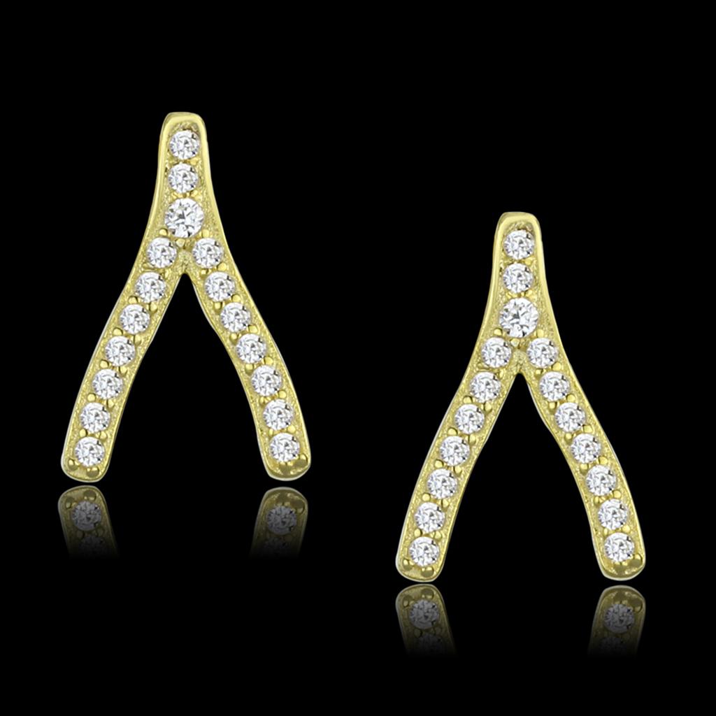 JCE443 Gold 925 Sterling Silver Earrings with AAA Grade CZ in Clear