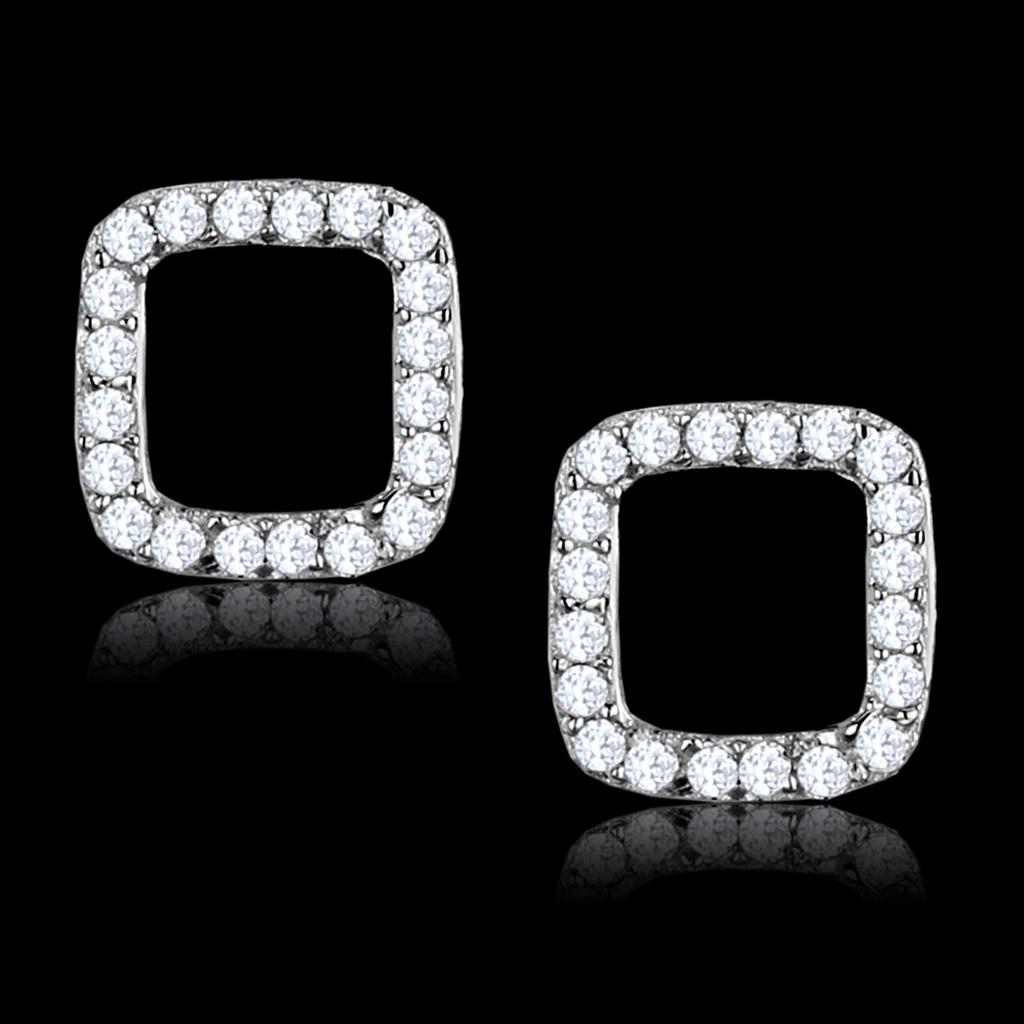 JCE445 Rhodium 925 Sterling Silver Earrings with AAA Grade CZ in Clear