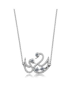 JCE447 Rhodium 925 Sterling Silver Chain Pendant with AAA Grade CZ  in Clear