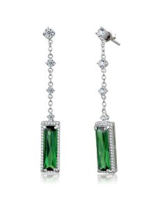 JCE478 Rhodium 925 Sterling Silver Earrings with AAA Grade CZ in Emerald