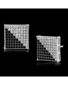 JCE482 Rhodium + Ruthenium 925 Sterling Silver Earrings with AAA Grade CZ in Black Diamond