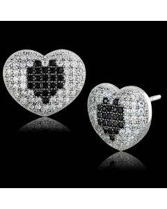 JCE483 Rhodium + Ruthenium 925 Sterling Silver Earrings with AAA Grade CZ in Black Diamond