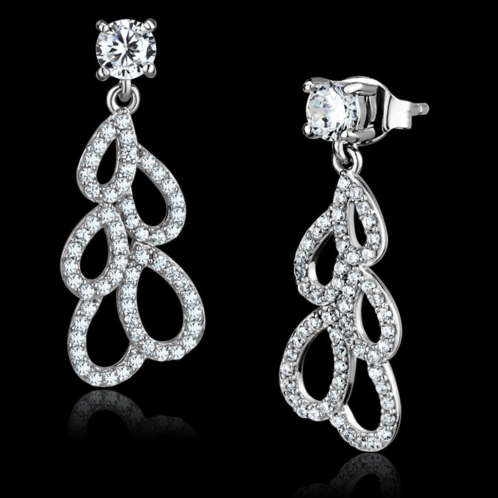 JCE496 Rhodium 925 Sterling Silver Earrings with AAA Grade CZ in Clear