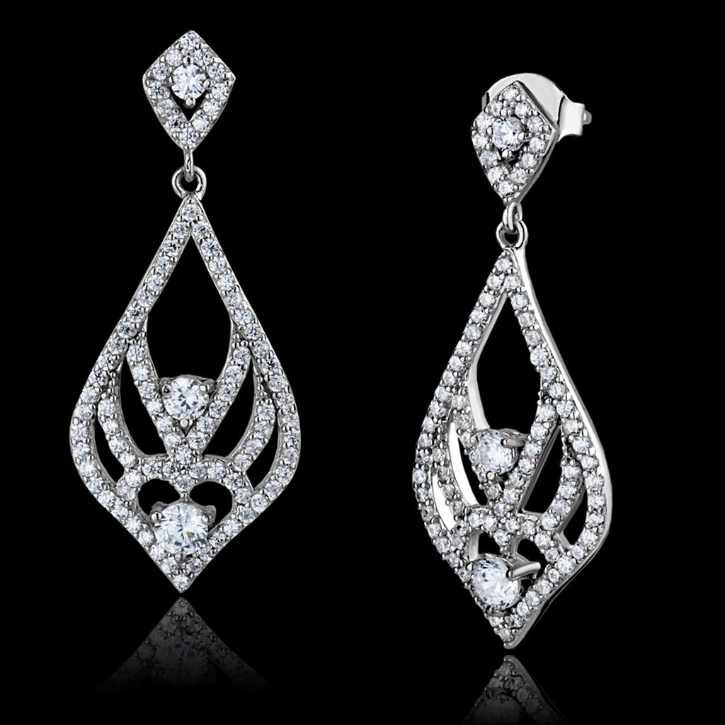 JCE497 Rhodium 925 Sterling Silver Earrings with AAA Grade CZ in Clear