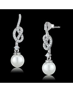 JCE506 Rhodium 925 Sterling Silver Earrings with Synthetic Glass Bead in White