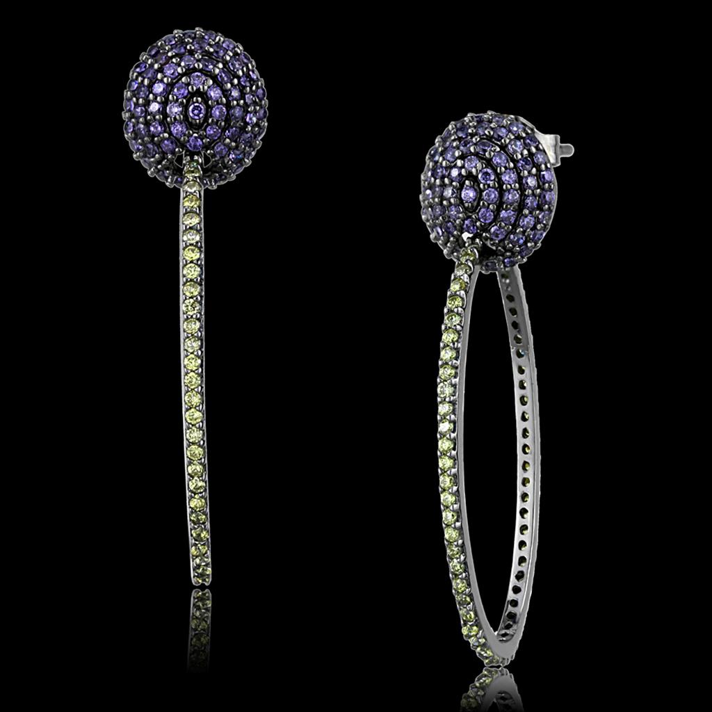 JCE509 Ruthenium 925 Sterling Silver Earrings with AAA Grade CZ in Multi Color