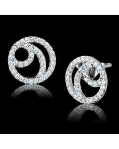 JCE511 Rhodium 925 Sterling Silver Earrings with AAA Grade CZ in Clear
