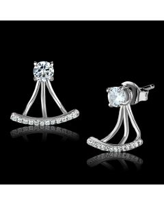 JCE512 Rhodium 925 Sterling Silver Earrings with AAA Grade CZ in Clear